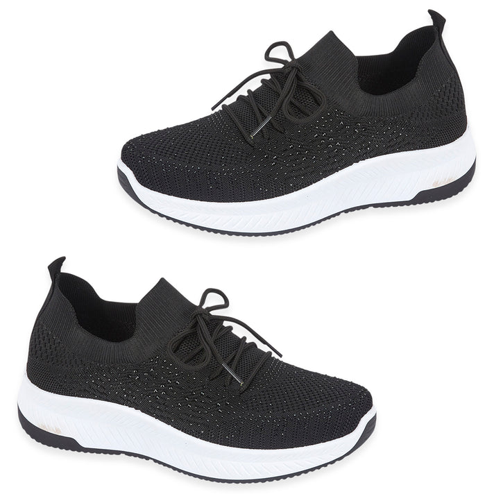 Calypso Light Weight Lace Up Trainer With Diamante Detailing (Size 5) - Black V32637593 1