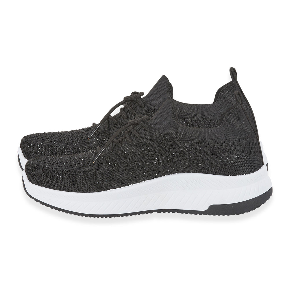 Calypso Light Weight Lace Up Trainer With Diamante Detailing (Size 5) - Black_8419519_1