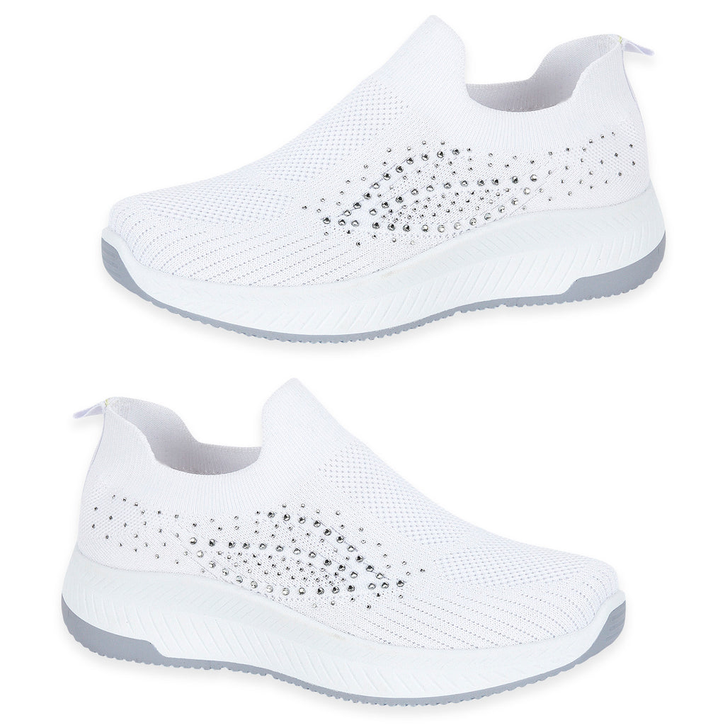 Negroni Ladies Lightweight Slip On Leisure Shoe With Decorative Diamantes (Size 8) - White_8419596