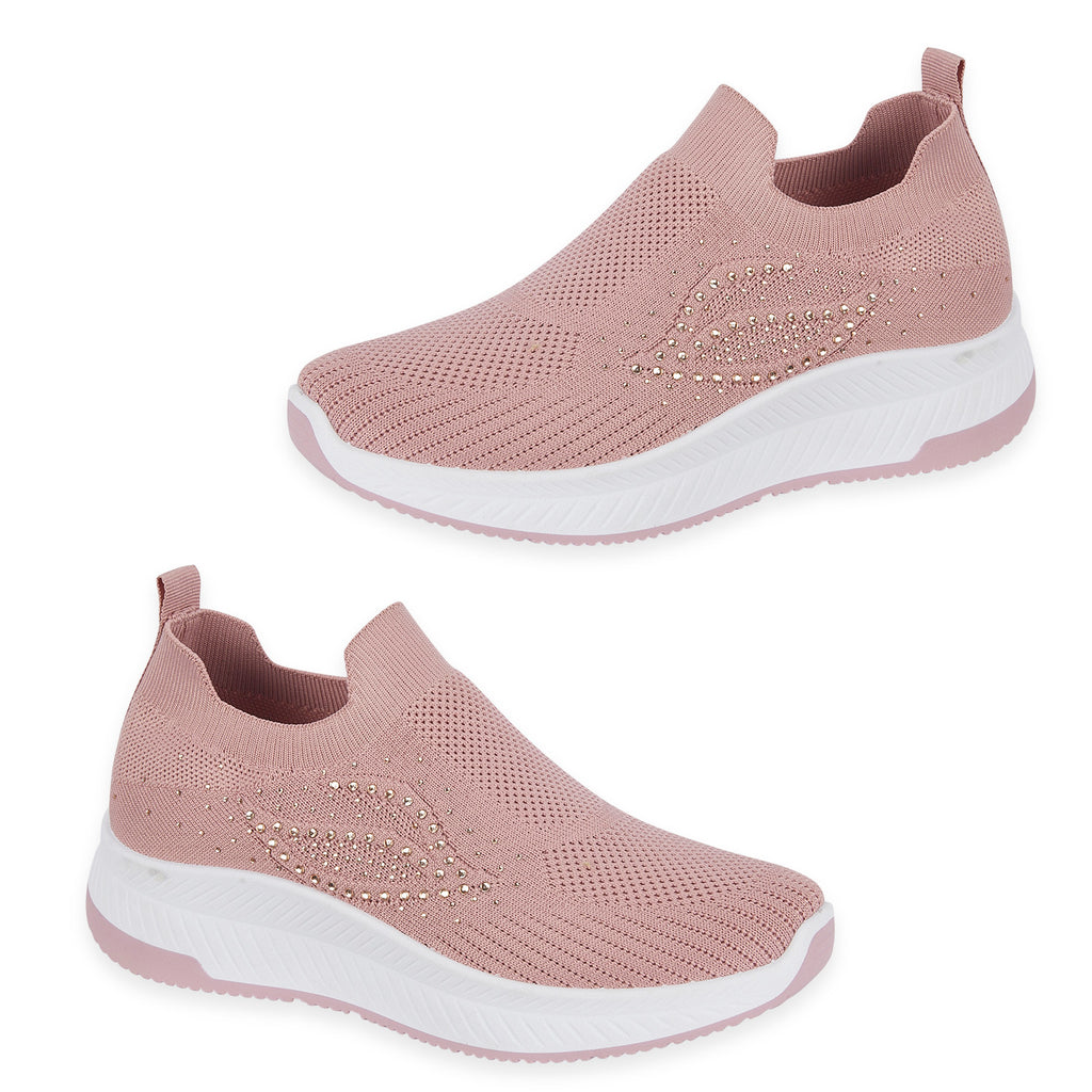 Negroni Ladies Lightweight Slip On Leisure Shoe With Decorative Diamantes (Size 6) - Pink_8419614
