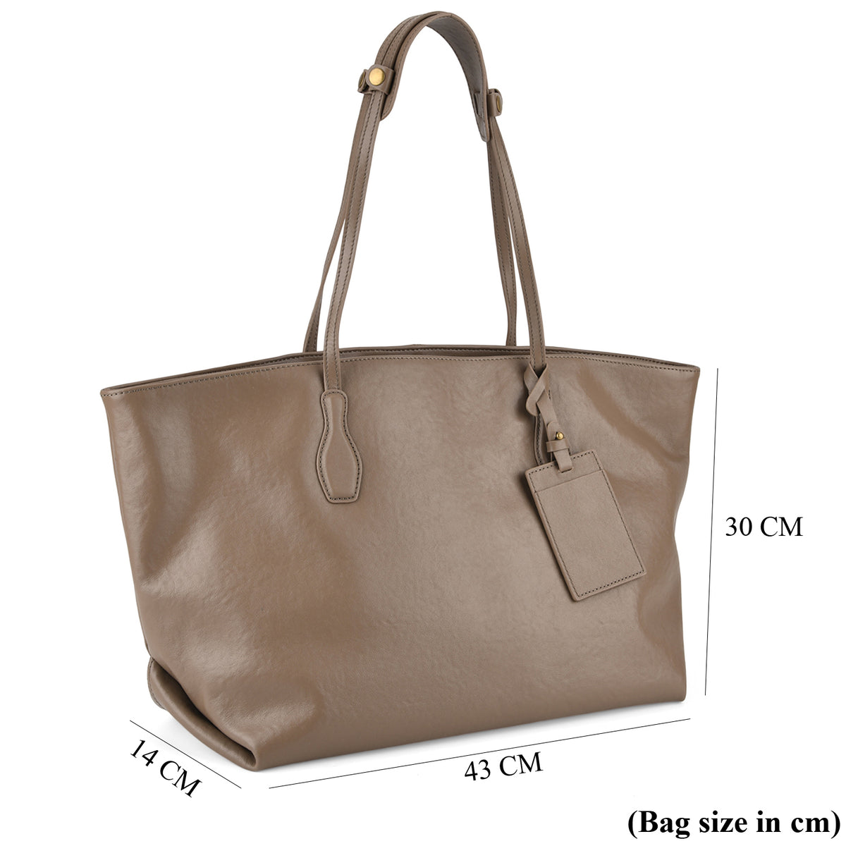 100% Premium Full Grain Leather Tote with Matching Card Bag - Beige V32570940 8
