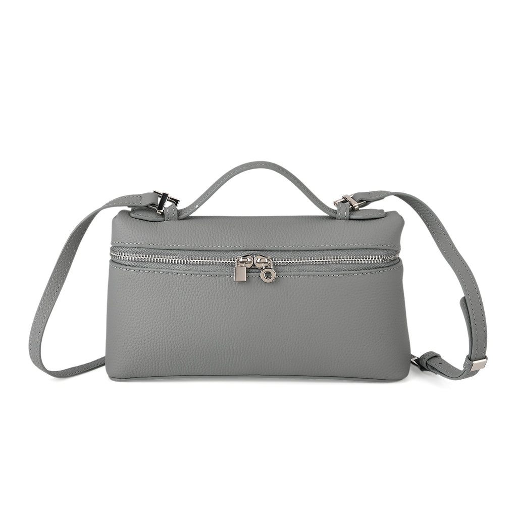 Genuine Leather Designer Minimalist Zipper Crossbody Top Handle Box Bag - Light Grey_8419653