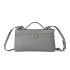 Genuine Leather Designer Minimalist Zipper Crossbody Top Handle Box Bag - Light Grey_8419653
