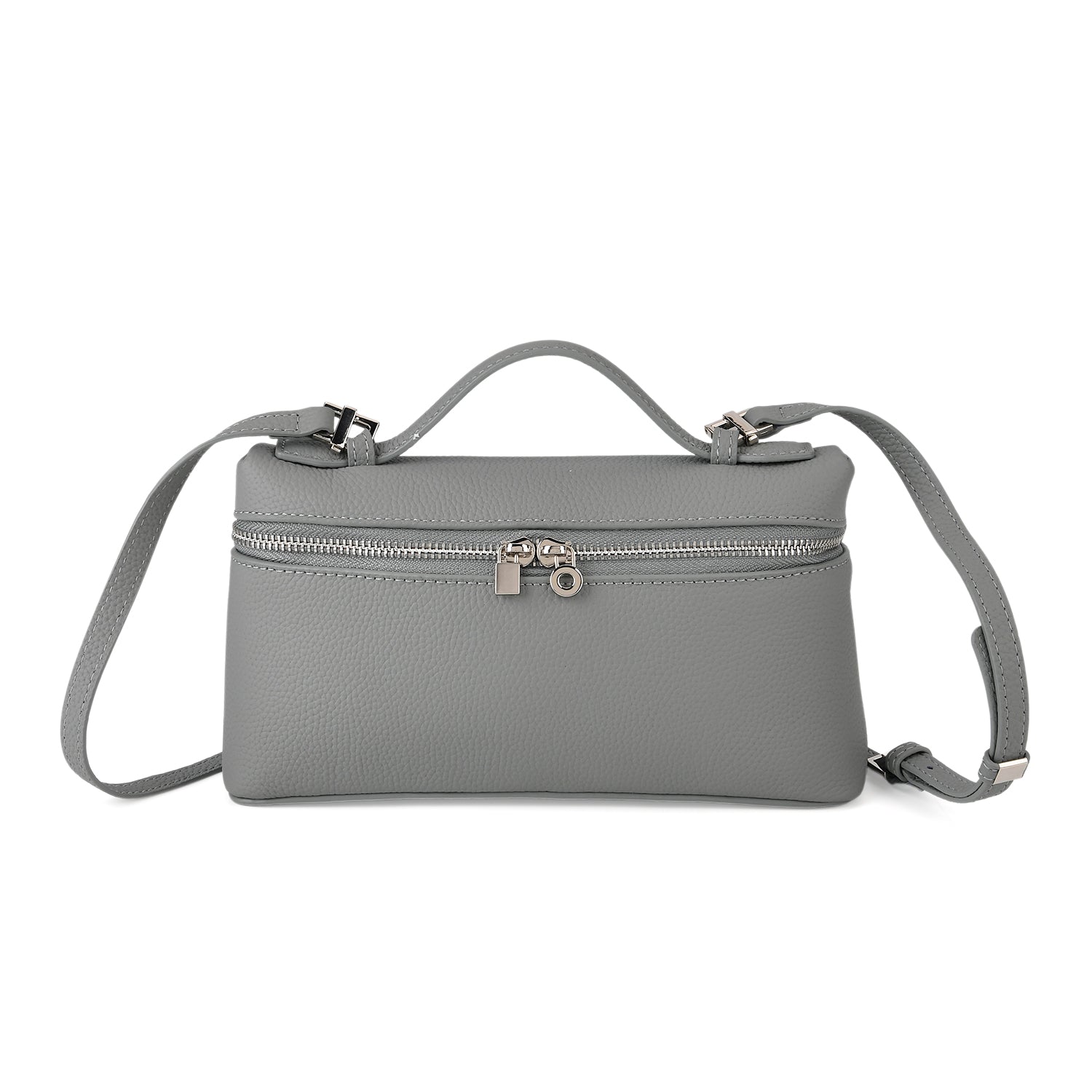Genuine Leather Designer Minimalist Zipper Crossbody Top Handle Box Bag - Light Grey V32520228 0