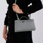 Genuine Leather Designer Minimalist Zipper Crossbody Top Handle Box Bag - Light Grey_8419653_3