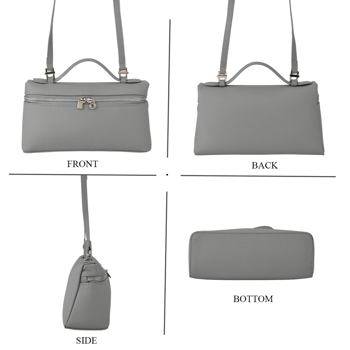Genuine Leather Designer Minimalist Zipper Crossbody Top Handle Box Bag - Light Grey V32520228 5