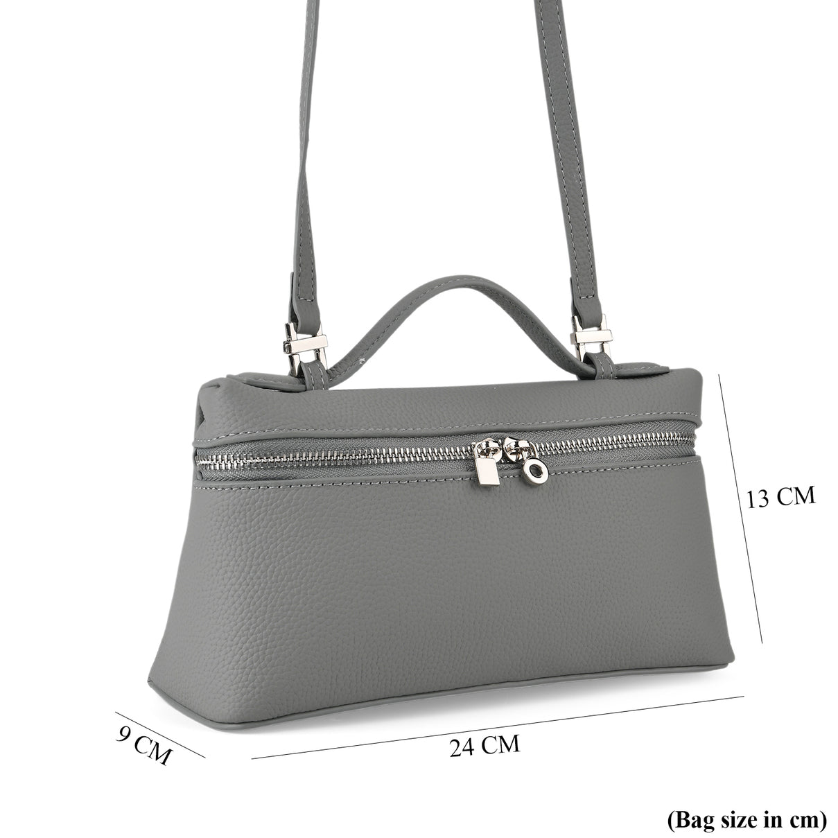 Genuine Leather Designer Minimalist Zipper Crossbody Top Handle Box Bag - Light Grey V32520228 8