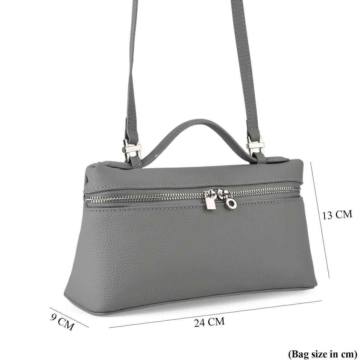 Genuine Leather Designer Minimalist Zipper Crossbody Top Handle Box Bag - Light Grey V32520228 8