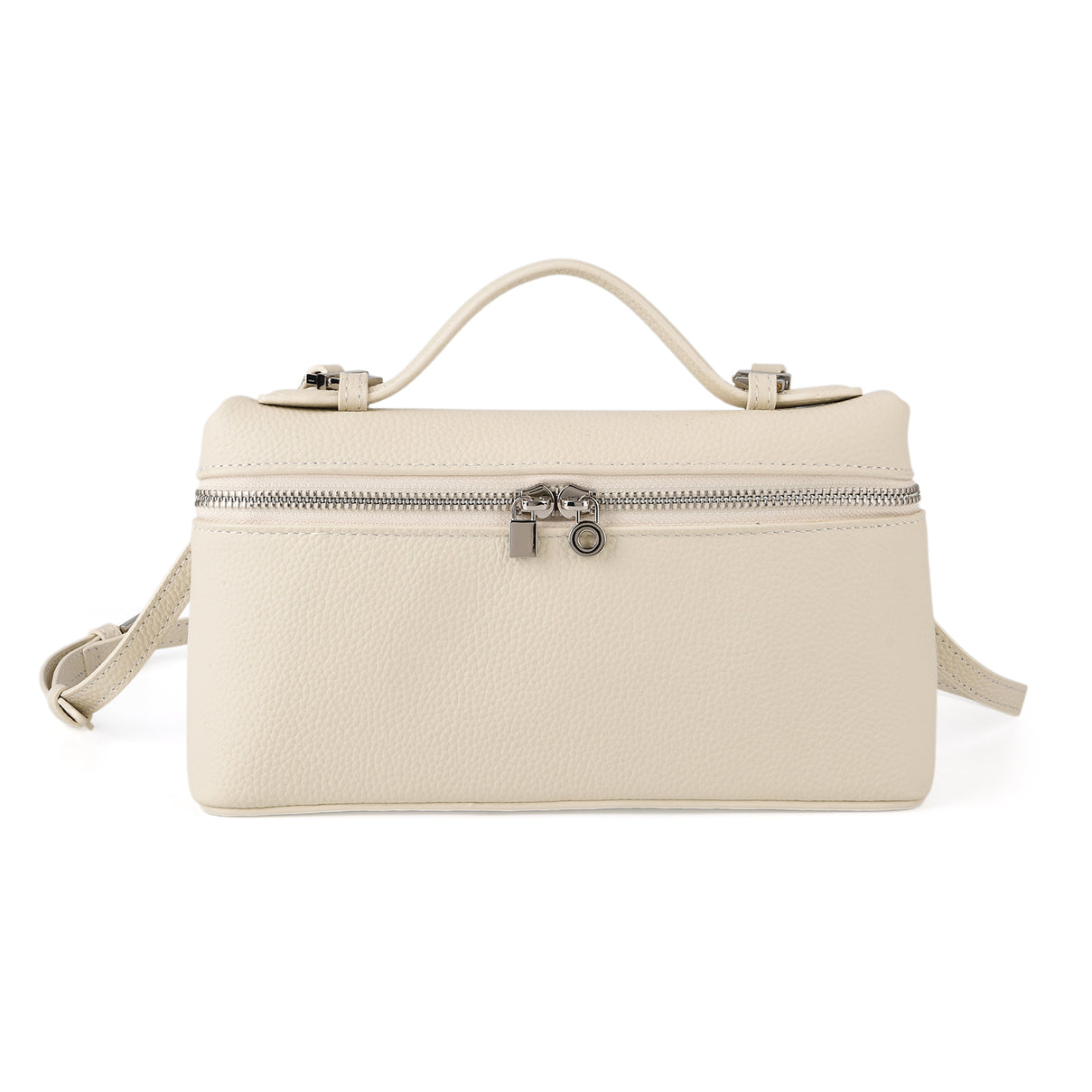 Genuine Leather Designer Minimalist Zipper Crossbody Top Handle Box Bag - Off White V32519996 0