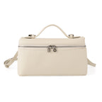 Genuine Leather Designer Minimalist Zipper Crossbody Top Handle Box Bag - Off White_8419654