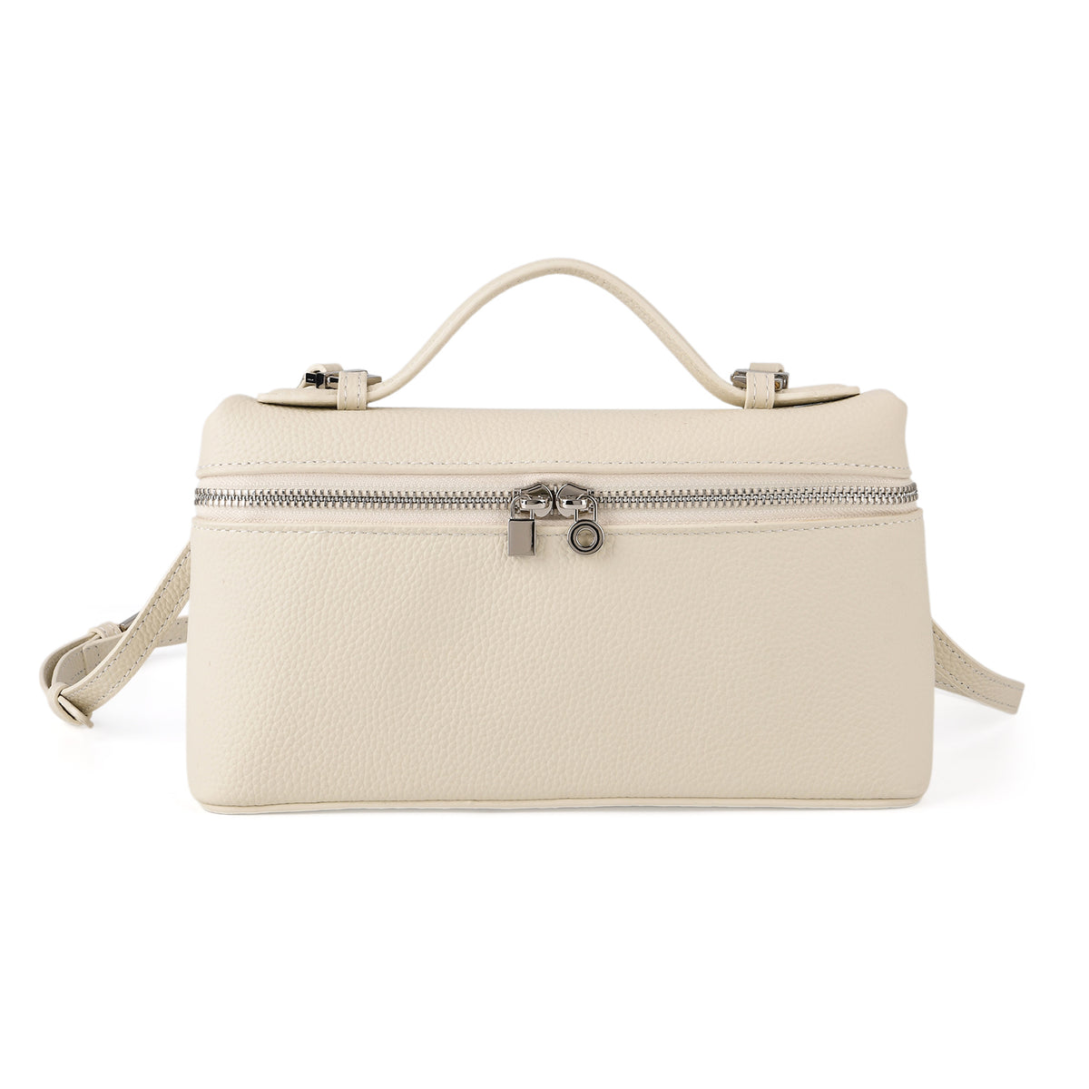 Genuine Leather Designer Minimalist Zipper Crossbody Top Handle Box Bag - Off White V32519996 0