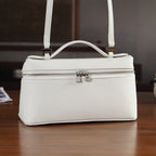 Genuine Leather Designer Minimalist Zipper Crossbody Top Handle Box Bag - Off White_8419654_1