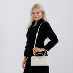 Genuine Leather Designer Minimalist Zipper Crossbody Top Handle Box Bag - Off White_8419654_2
