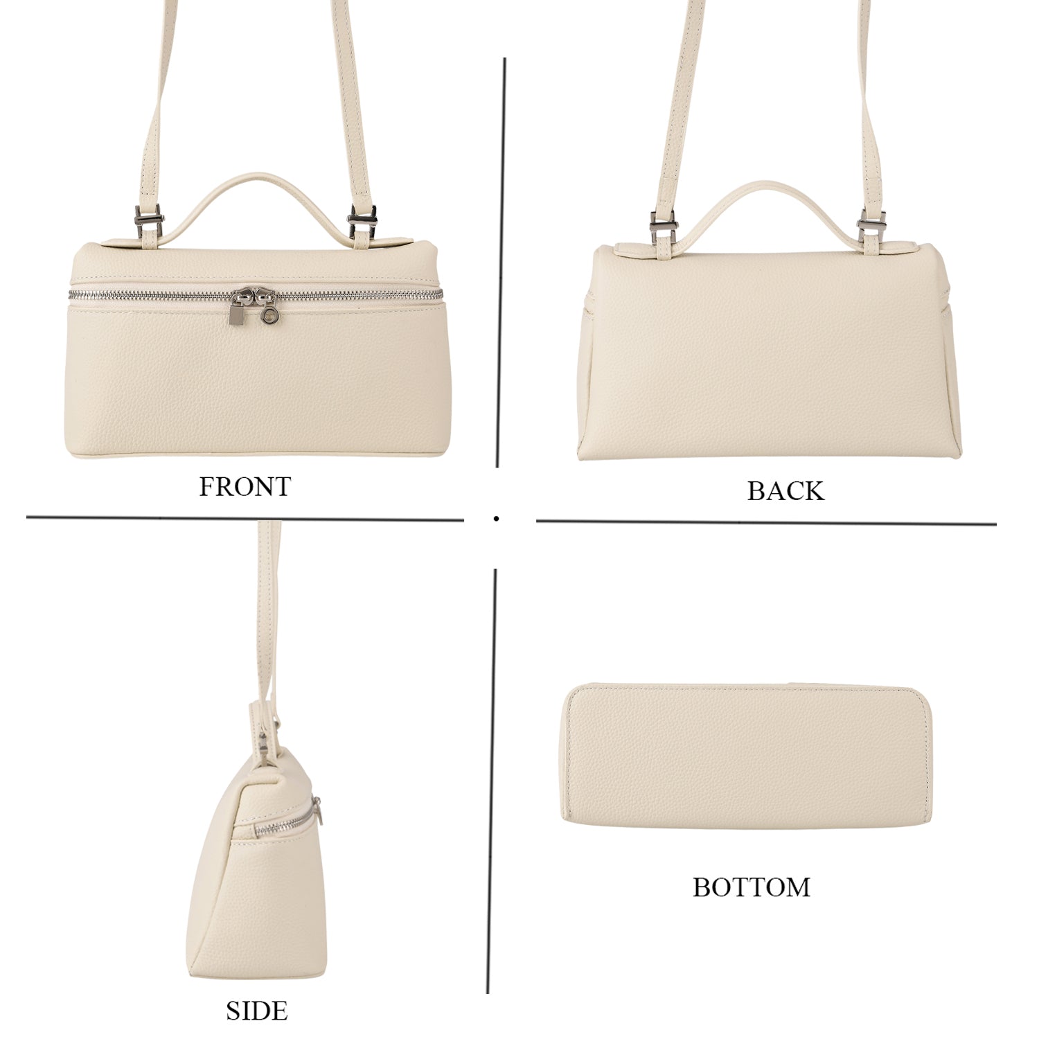 Genuine Leather Designer Minimalist Zipper Crossbody Top Handle Box Bag - Off White V32519996 5
