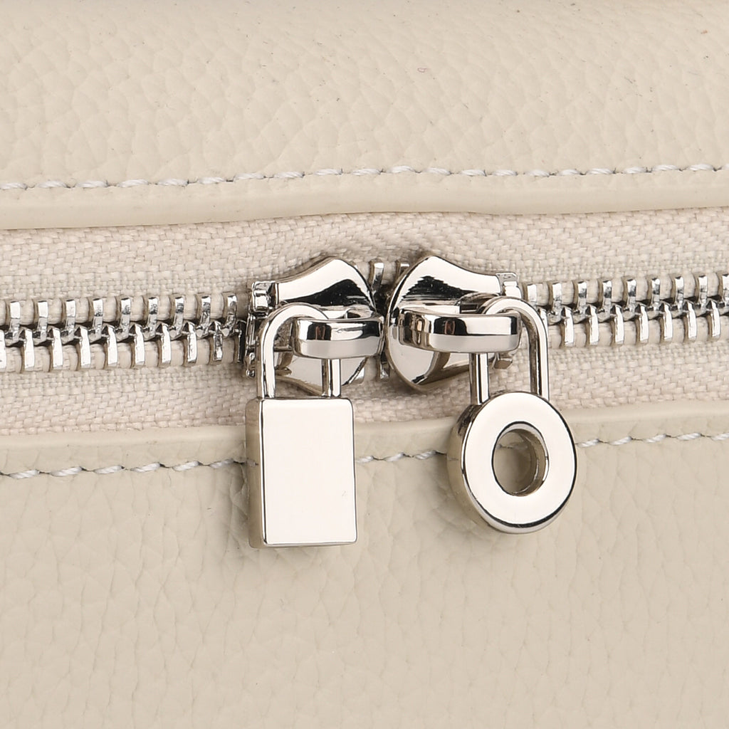 Genuine Leather Designer Minimalist Zipper Crossbody Top Handle Box Bag - Off White_8419654_6