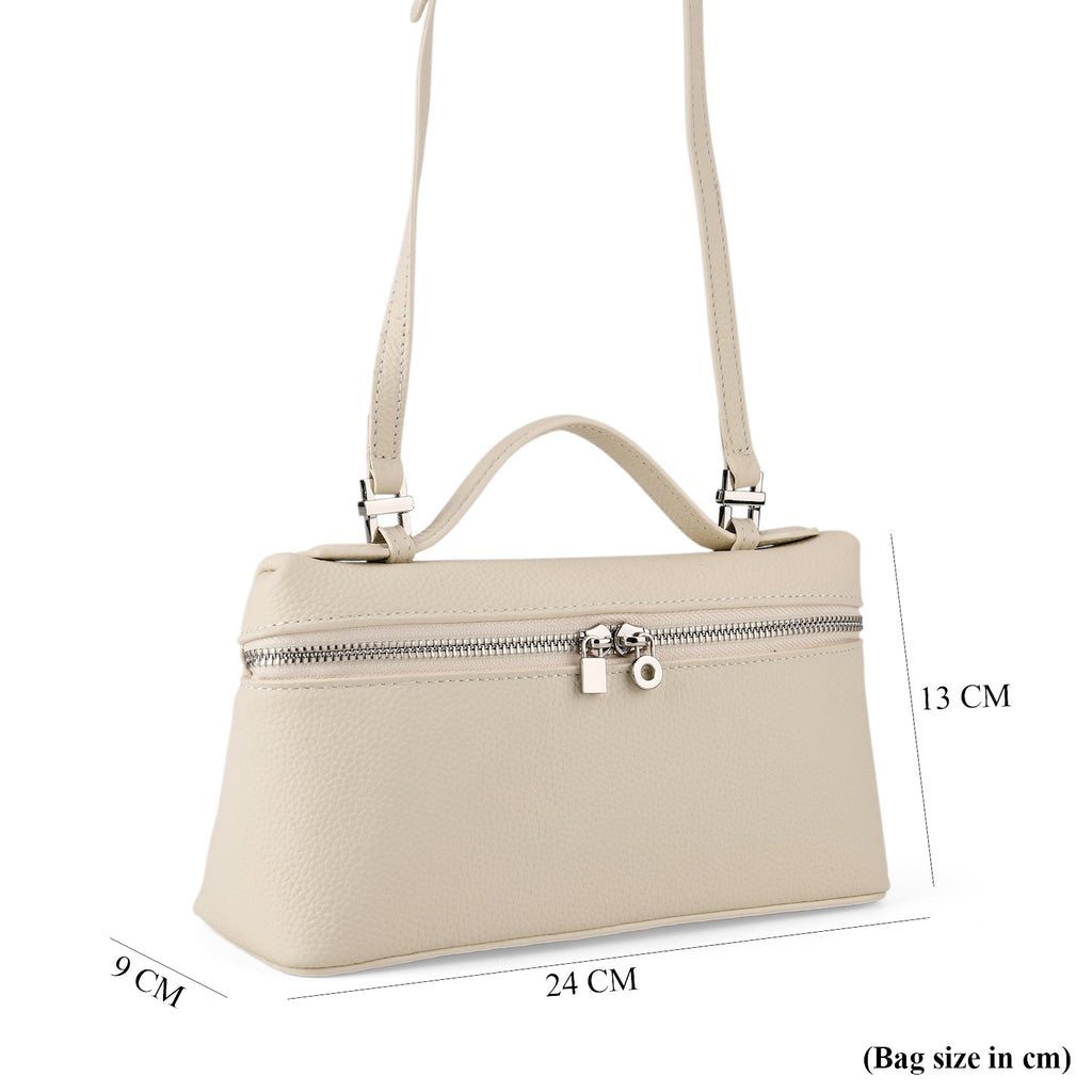 Genuine Leather Designer Minimalist Zipper Crossbody Top Handle Box Bag - Off White_8419654_7