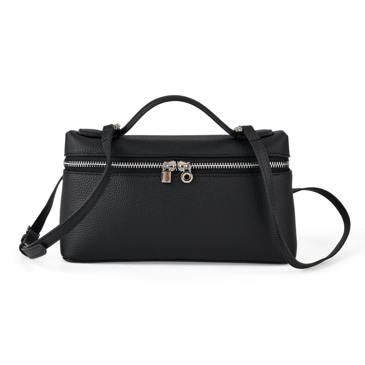 Genuine Leather Designer Minimalist Zipper Crossbody Top Handle Box Bag - Black V32521081 0