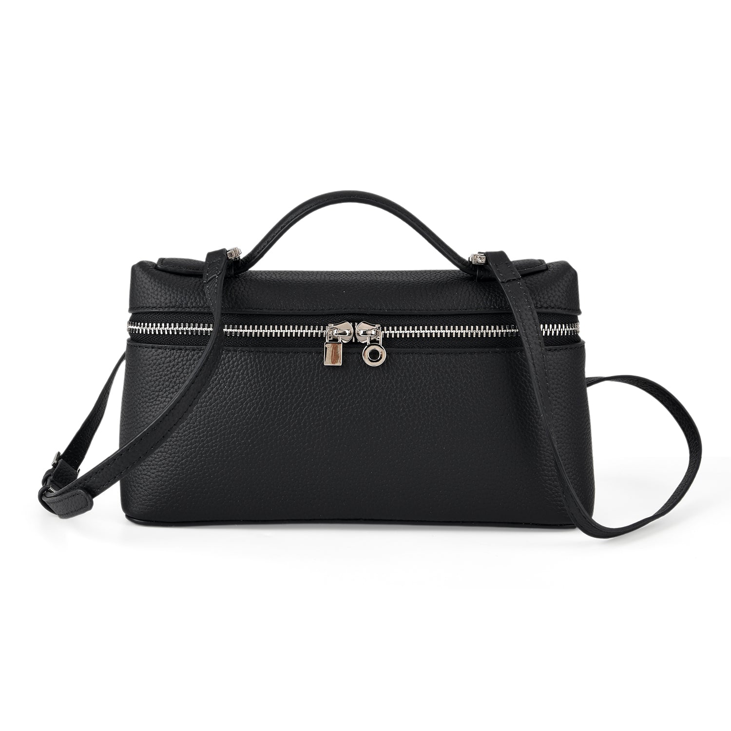 Genuine Leather Designer Minimalist Zipper Crossbody Top Handle Box Bag - Black V32521081 0
