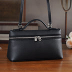 Genuine Leather Designer Minimalist Zipper Crossbody Top Handle Box Bag - Black_8419655_1