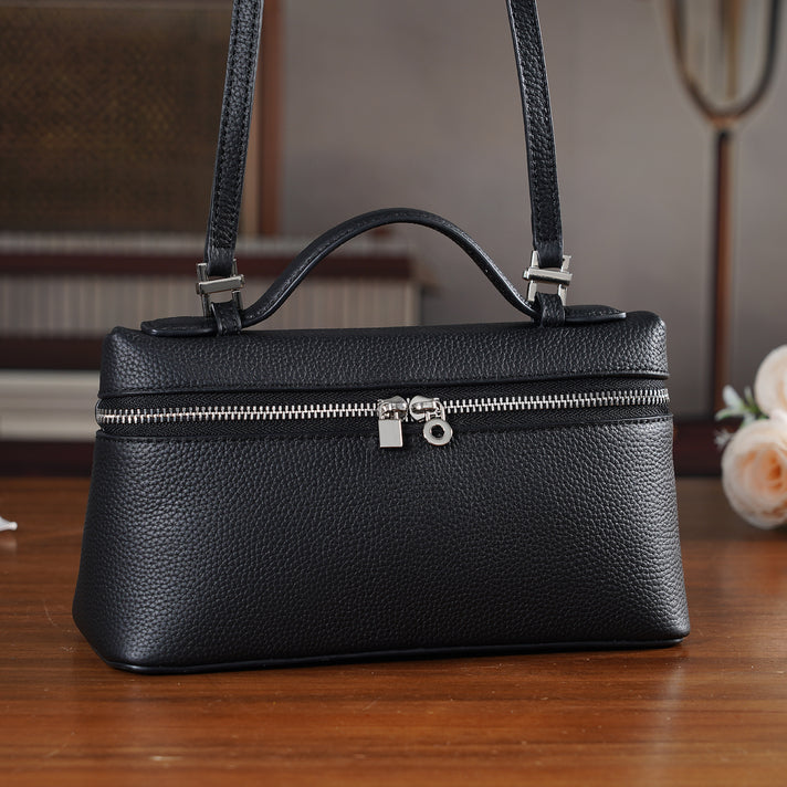 Genuine Leather Designer Minimalist Zipper Crossbody Top Handle Box Bag - Black 8419655 2