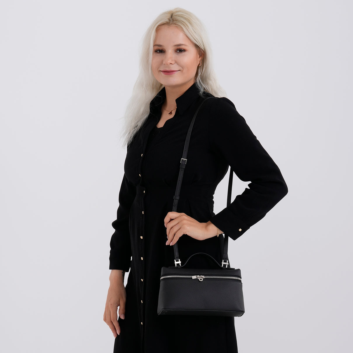 Genuine Leather Designer Minimalist Zipper Crossbody Top Handle Box Bag - Black V32521081 3