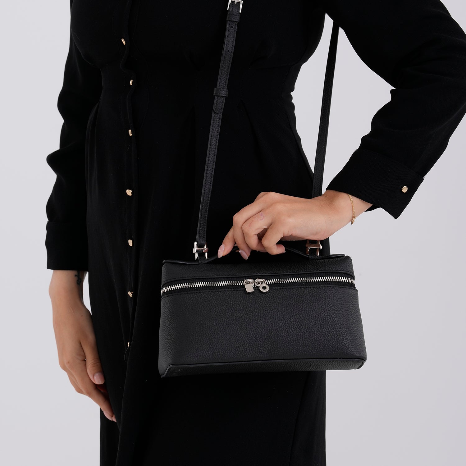 Genuine Leather Designer Minimalist Zipper Crossbody Top Handle Box Bag - Black V32521081 4