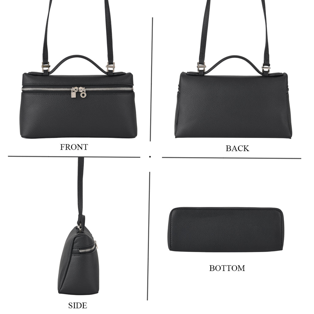 Genuine Leather Designer Minimalist Zipper Crossbody Top Handle Box Bag - Black_8419655_4