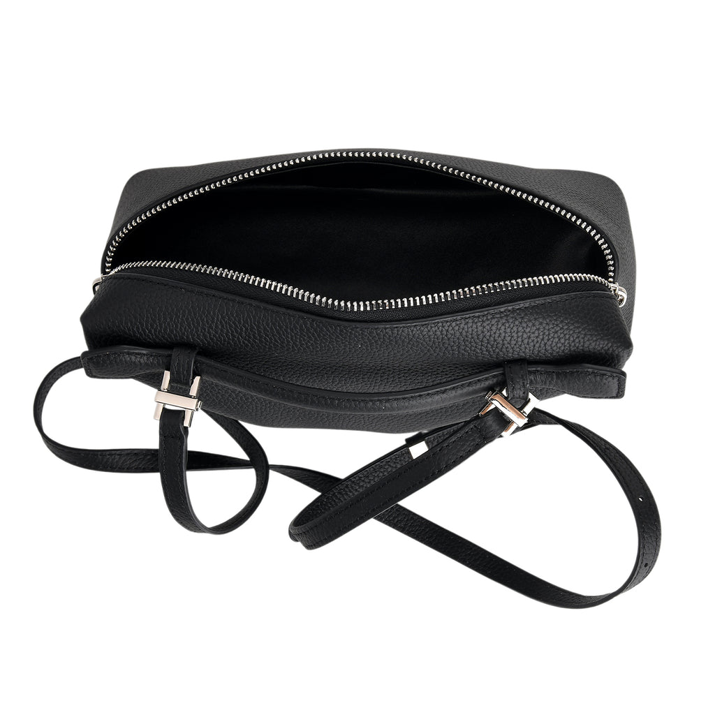 Genuine Leather Designer Minimalist Zipper Crossbody Top Handle Box Bag - Black_8419655_5