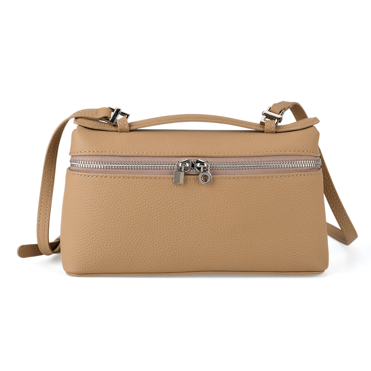Genuine Leather Designer Minimalist Zipper Crossbody Top Handle Box Bag - Khaki V32520454 0