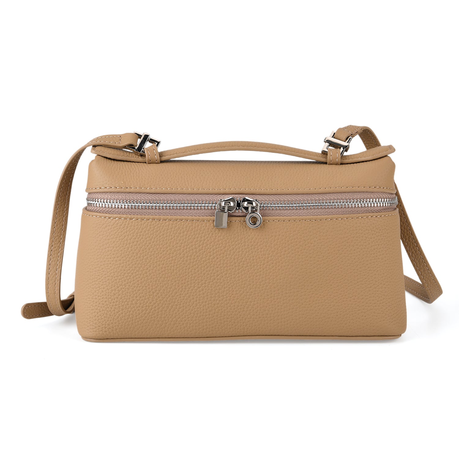 Genuine Leather Designer Minimalist Zipper Crossbody Top Handle Box Bag - Khaki V32520454 0
