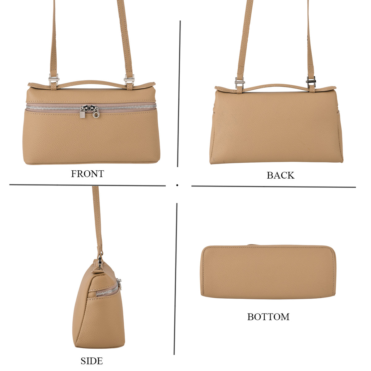 Genuine Leather Designer Minimalist Zipper Crossbody Top Handle Box Bag - Khaki V32520454 5