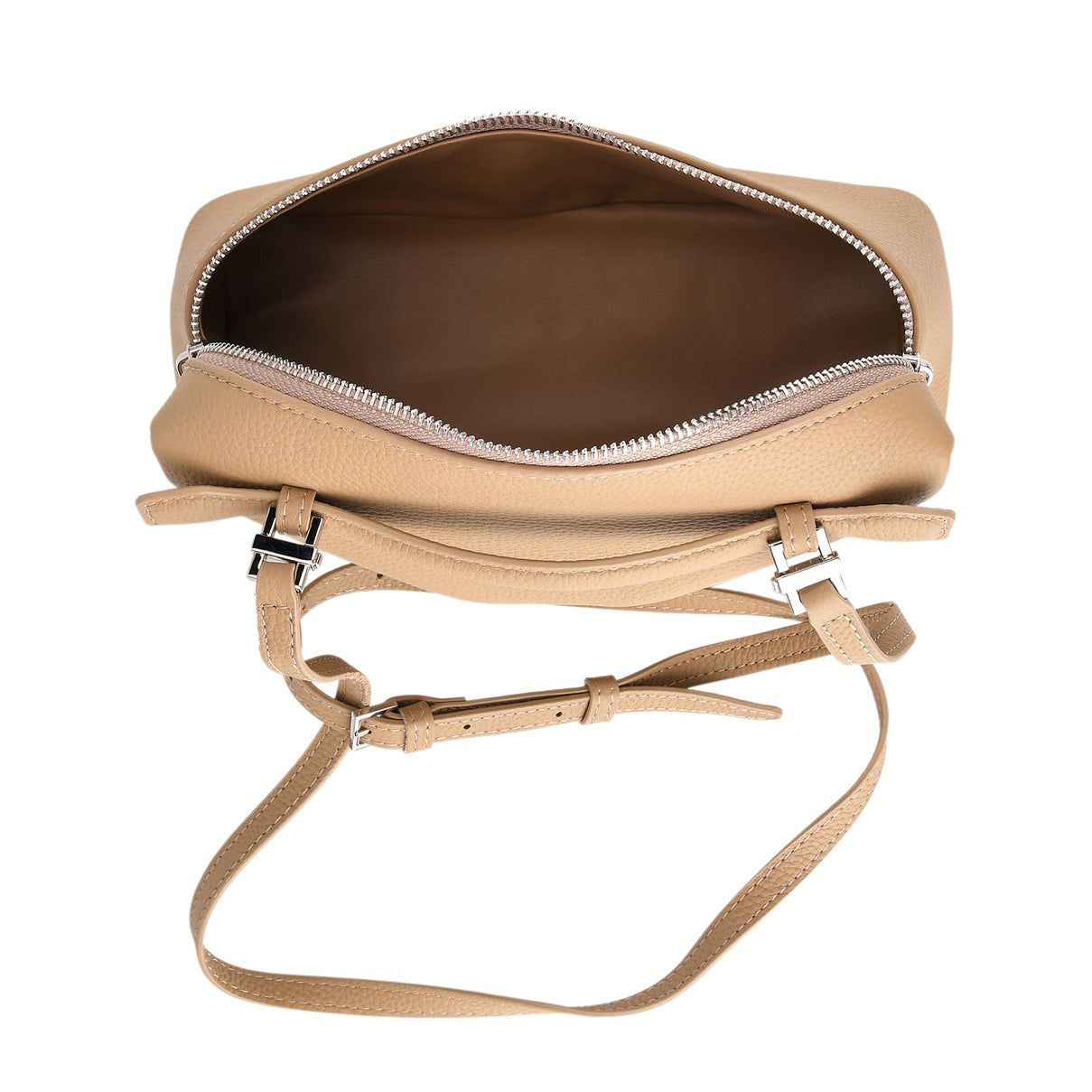 Genuine Leather Designer Minimalist Zipper Crossbody Top Handle Box Bag - Khaki V32520454 6