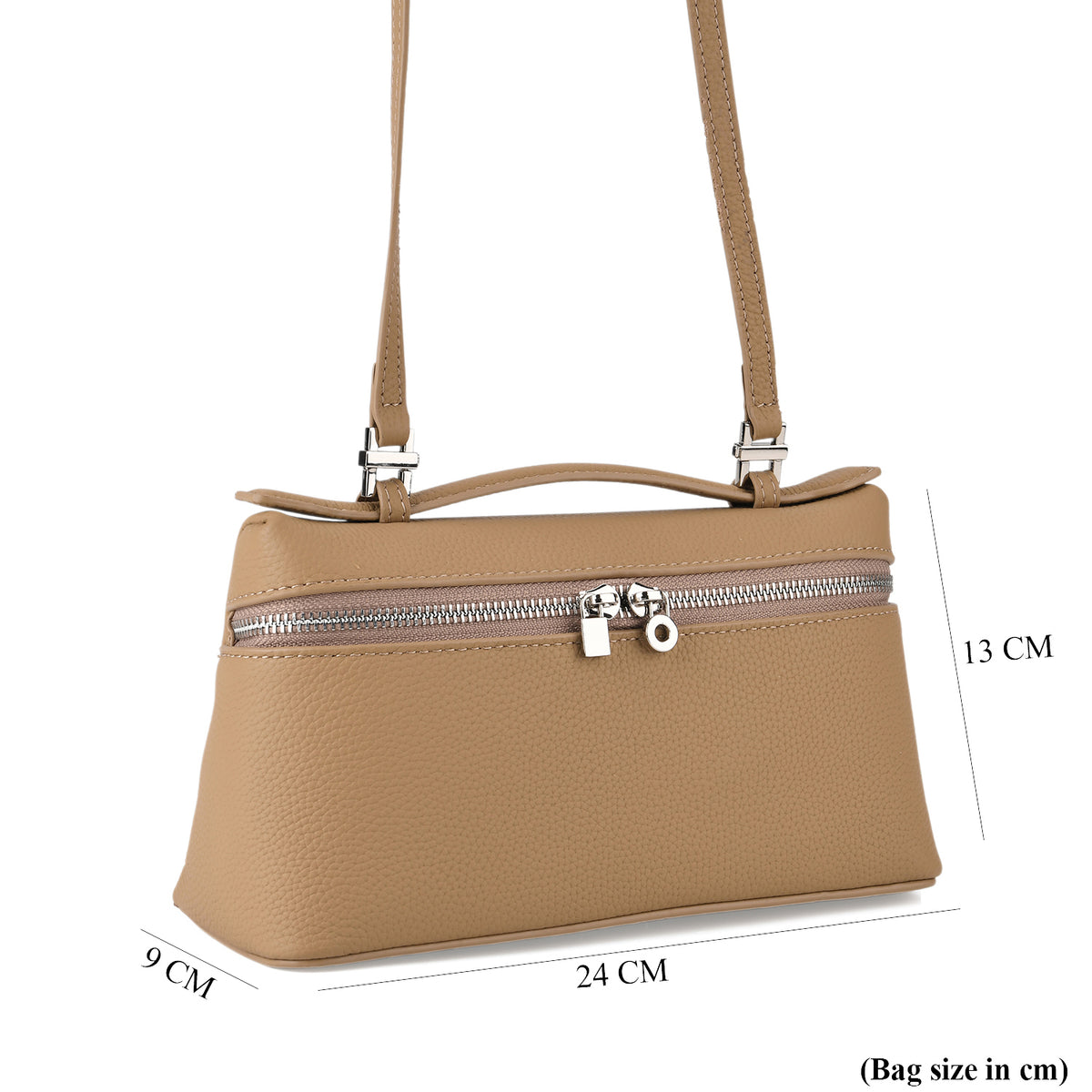 Genuine Leather Designer Minimalist Zipper Crossbody Top Handle Box Bag - Khaki V32520454 8