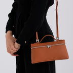 Genuine Leather Designer Minimalist Zipper Crossbody Top Handle Box Bag - Tan_8419657_3