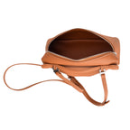 Genuine Leather Designer Minimalist Zipper Crossbody Top Handle Box Bag - Tan_8419657_5