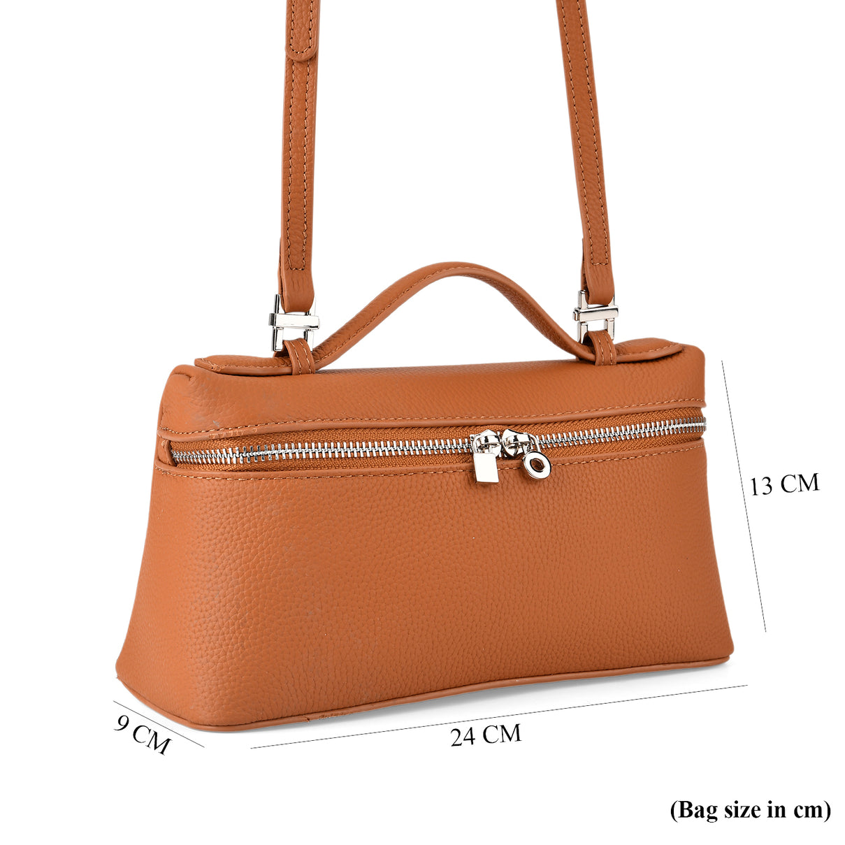Genuine Leather Designer Minimalist Zipper Crossbody Top Handle Box Bag - Tan V32519465 8