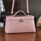 Genuine Leather Designer Minimalist Zipper Crossbody Top Handle Box Bag - Light Pink_8419658_1