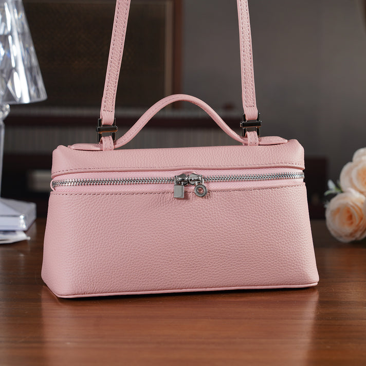 Genuine Leather Designer Minimalist Zipper Crossbody Top Handle Box Bag - Tan 8419657 2
