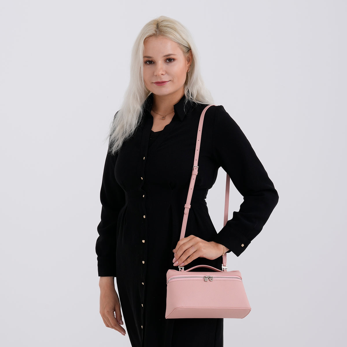 Genuine Leather Designer Minimalist Zipper Crossbody Top Handle Box Bag - Light Pink V32520233 3