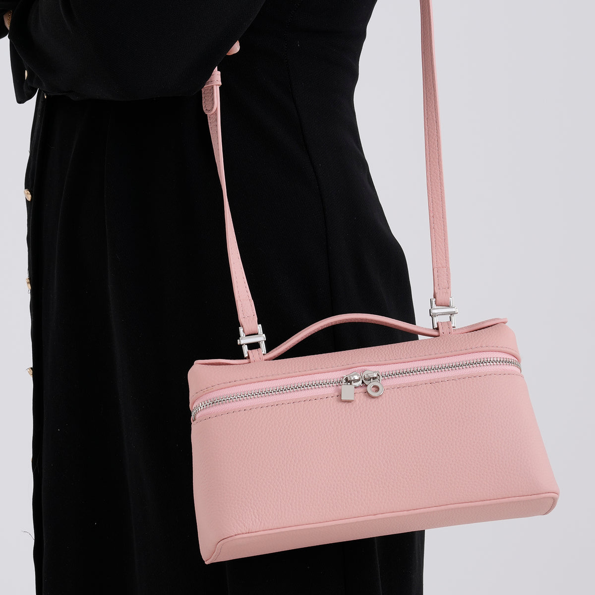 Genuine Leather Designer Minimalist Zipper Crossbody Top Handle Box Bag - Light Pink V32520233 4