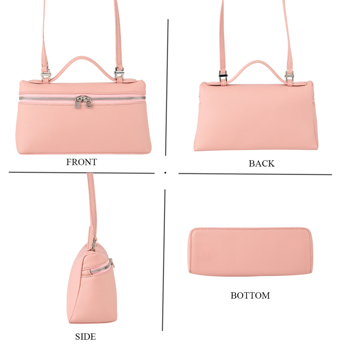 Genuine Leather Designer Minimalist Zipper Crossbody Top Handle Box Bag - Light Pink V32520233 5