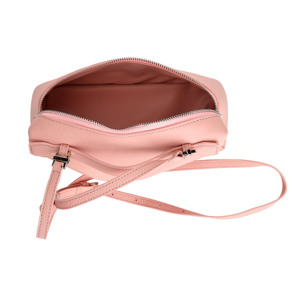Genuine Leather Designer Minimalist Zipper Crossbody Top Handle Box Bag - Light Pink_8419658_5