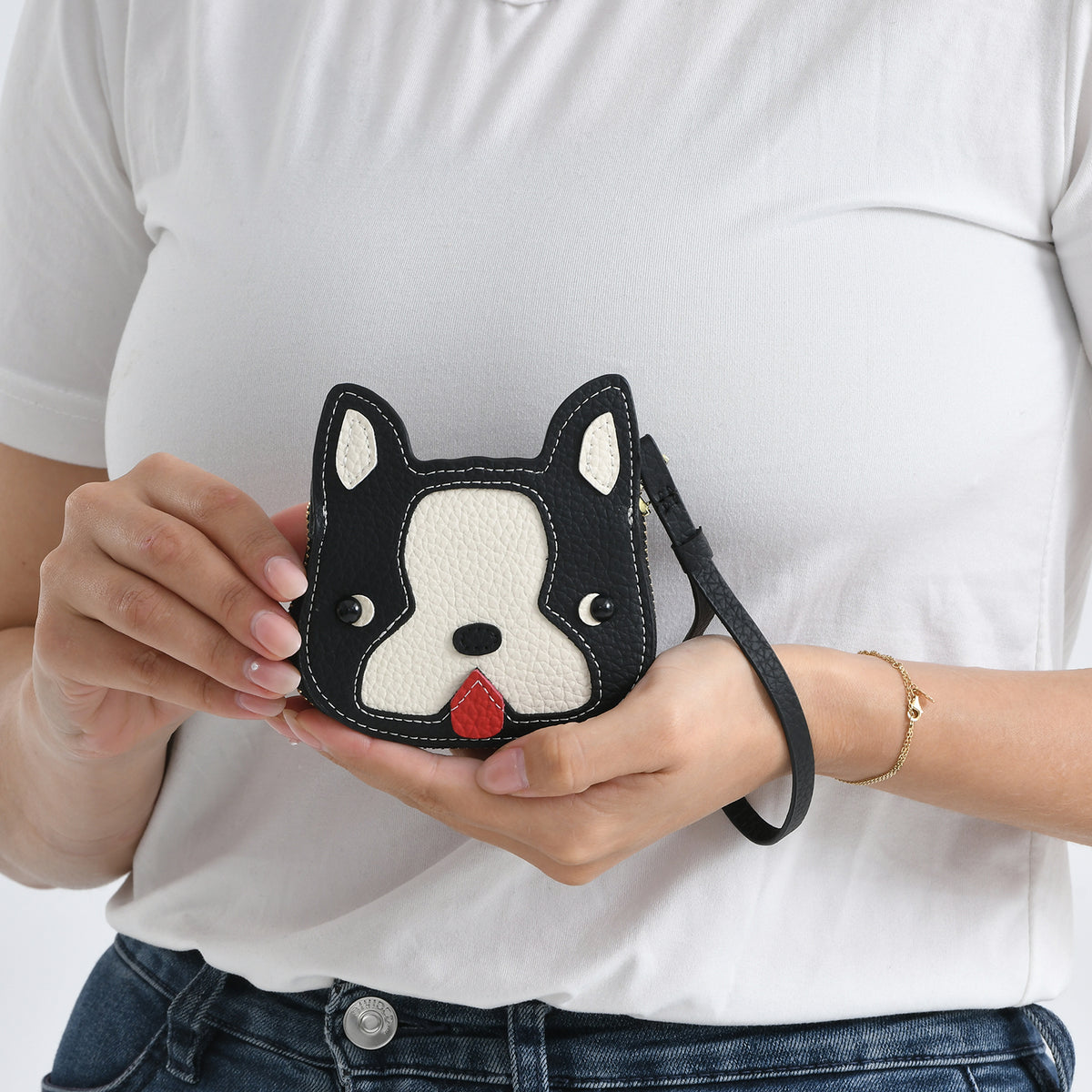 Genuine Leather RFID- Blocking Boston Terrier Wallet with Clasp - Black V32515271 4