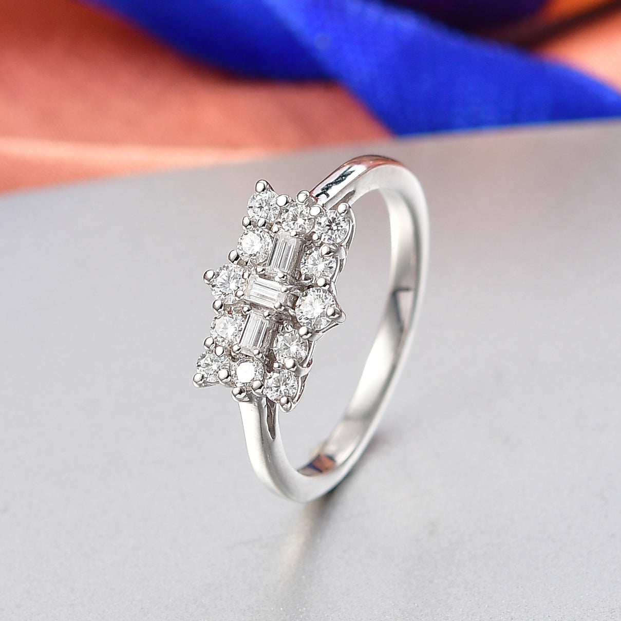 D'Joy - Moissanite Boat Ring in Platinum Overlay Sterling Silver V32528549 2