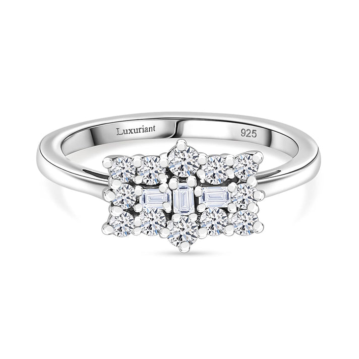 D'Joy - Moissanite Boat Ring in Platinum Overlay Sterling Silver 8419894 1