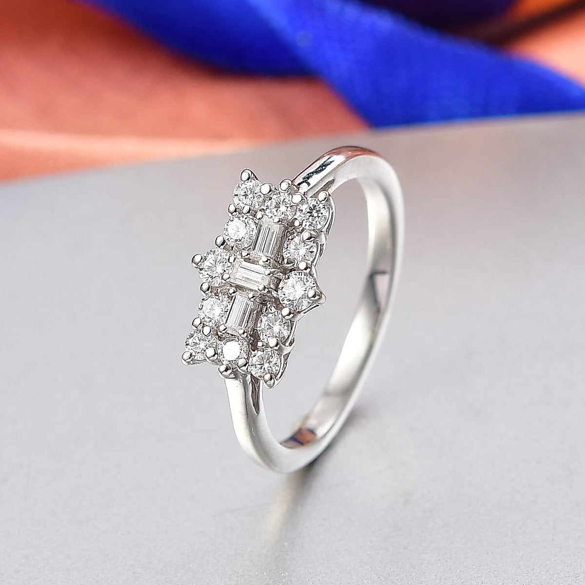 D'Joy - Moissanite Boat Ring in Platinum Overlay Sterling Silver V32519057 2