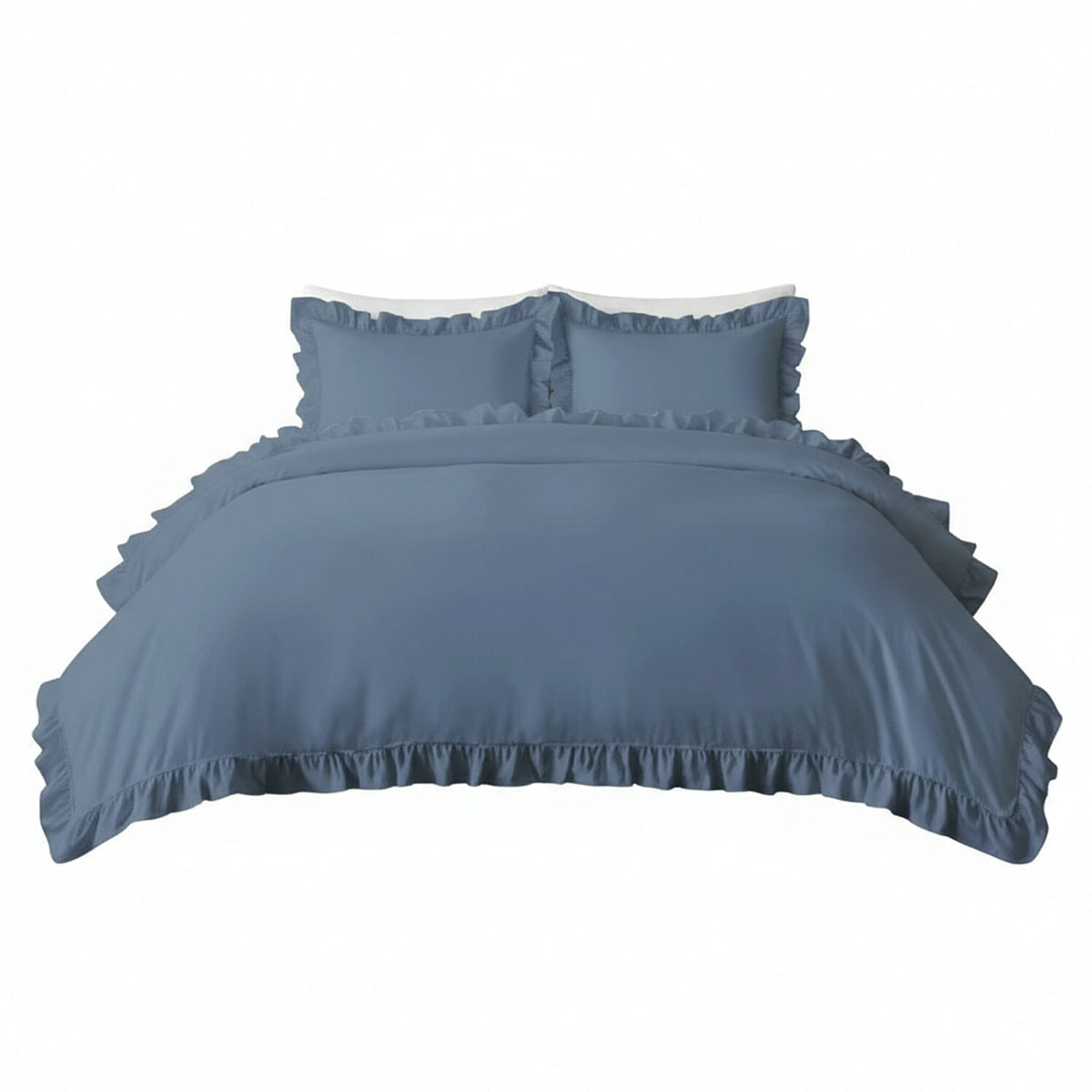 Bolongaro &amp; Trevor Co Ltd - 100% Cotton Ruffle Duvet Cover 3 Piece Set (Double) - Navy V32532041 0