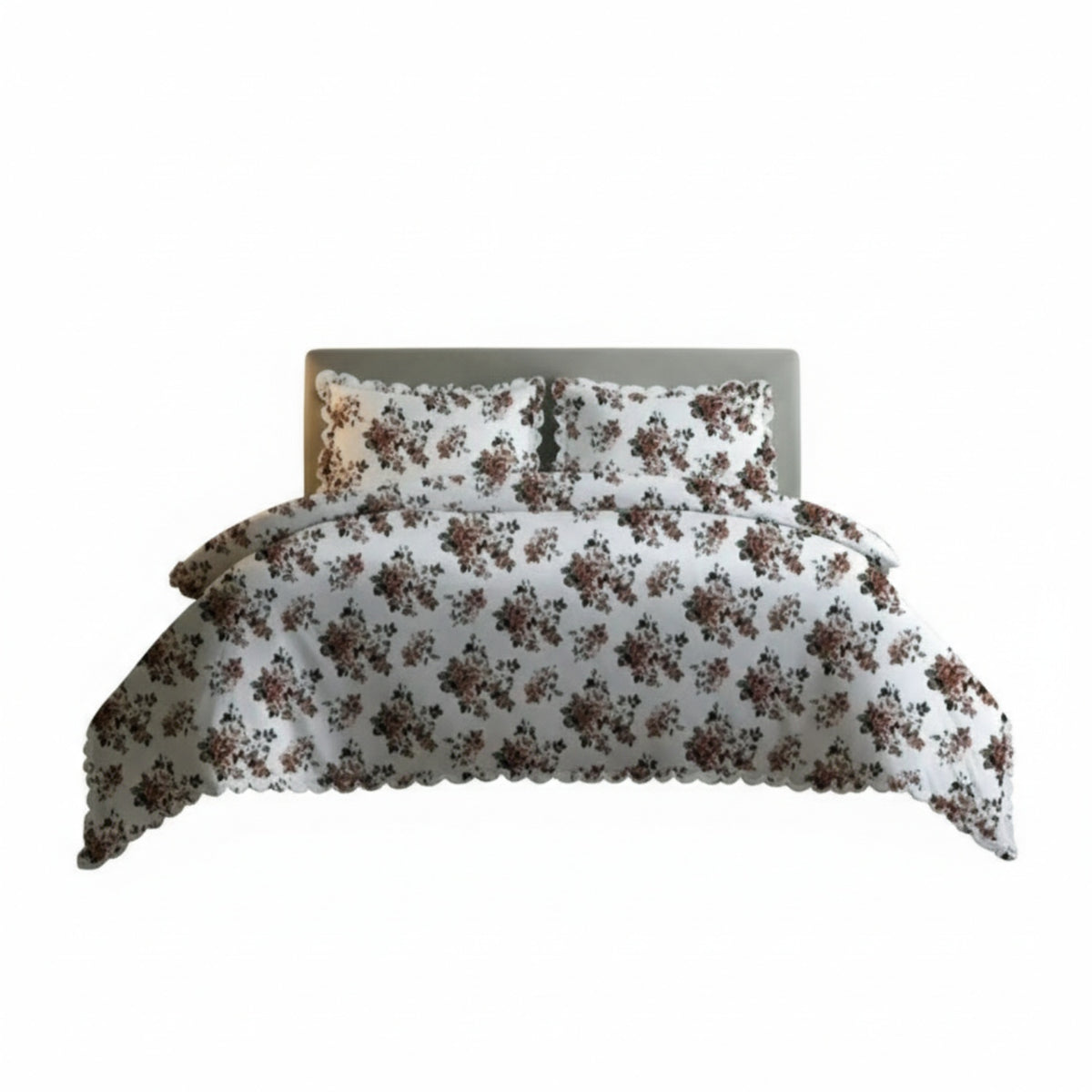 Bolongaro &amp; Trevor Co Ltd - 100% Cotton Scallop Floral Print Duvet Cover 3 Piece Set (Double) - Red Floral V32536676 0