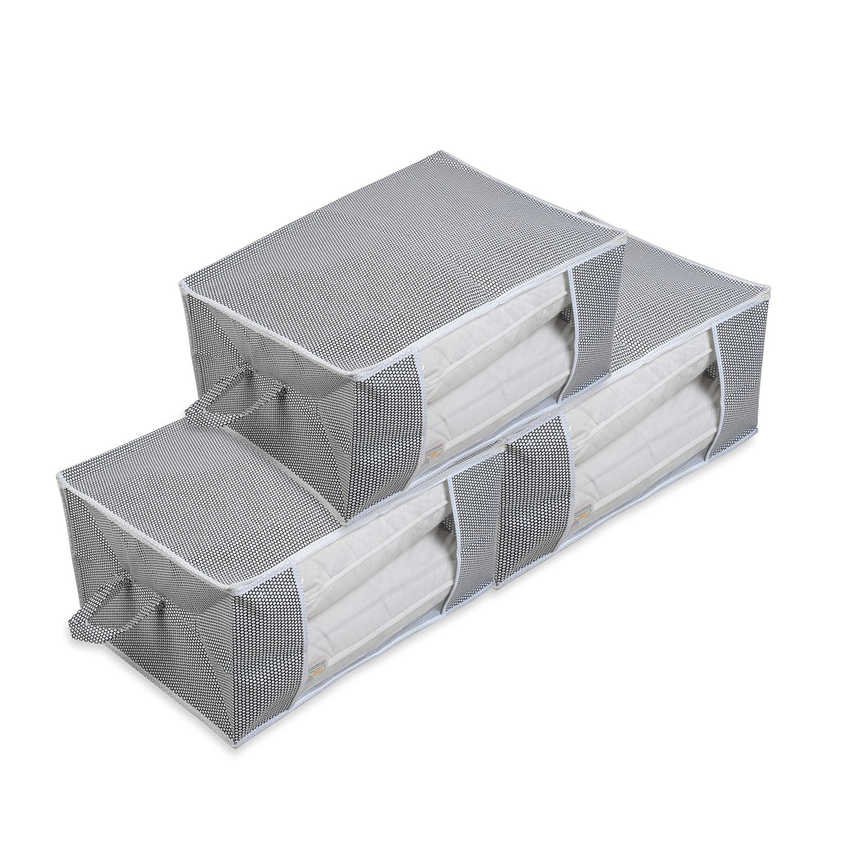 Set of 3 Non-Woven Fabric Printed Storage Organisers with Clear Window &amp; Handle - Grey &amp; White 8420255 0