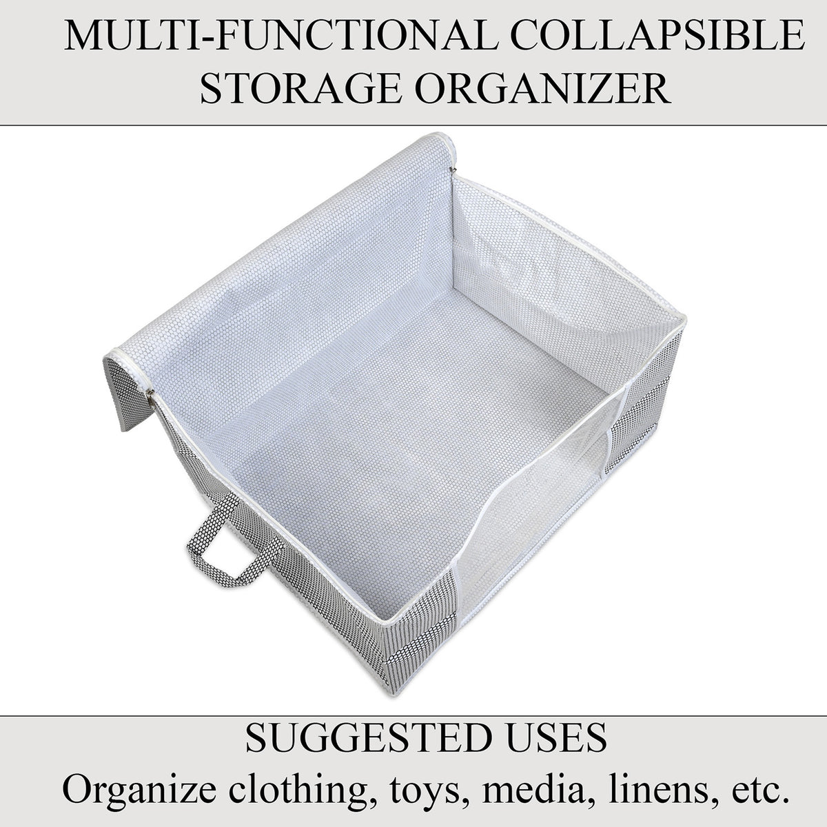 Set of 3 Non-Woven Fabric Printed Storage Organisers with Clear Window &amp; Handle - Grey &amp; White 8420255 6